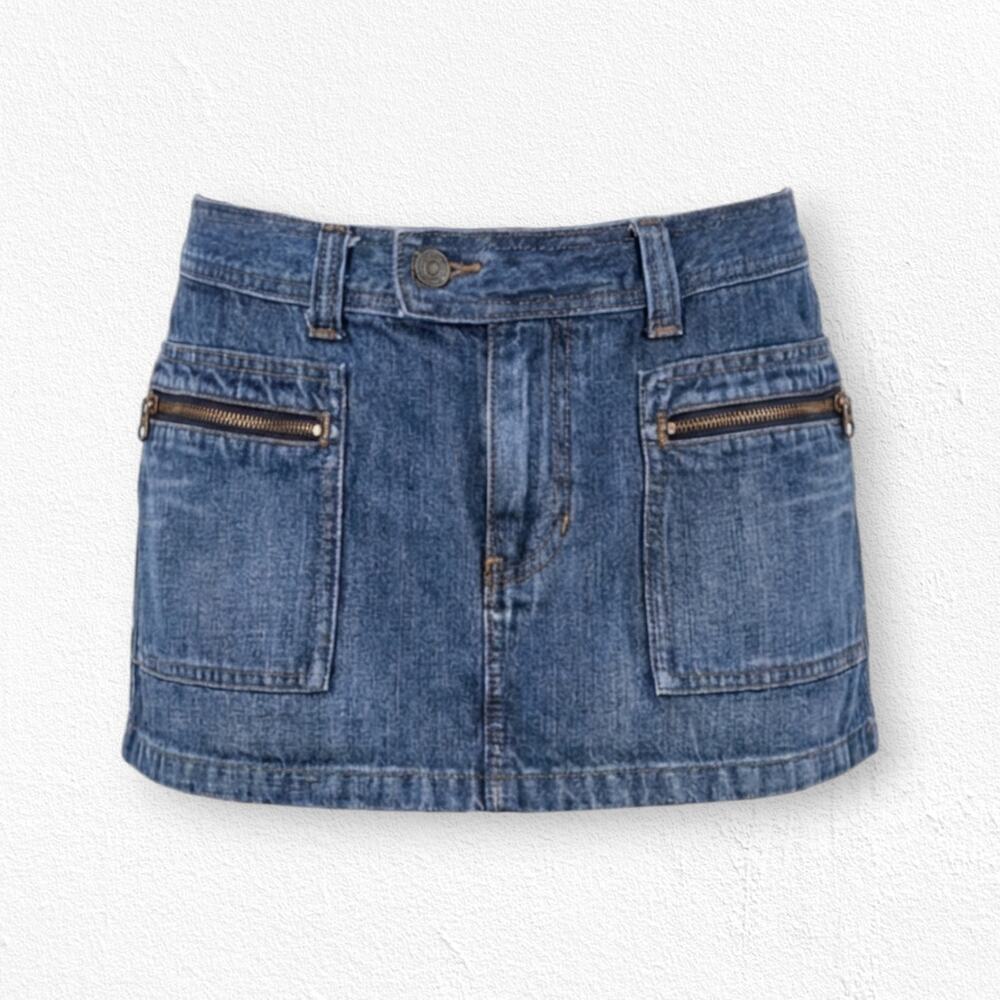 Y2K Abercrombie & Fitch Low Rise Denim Mini Skirt Zip Pockets 2000s Skirt Size 6